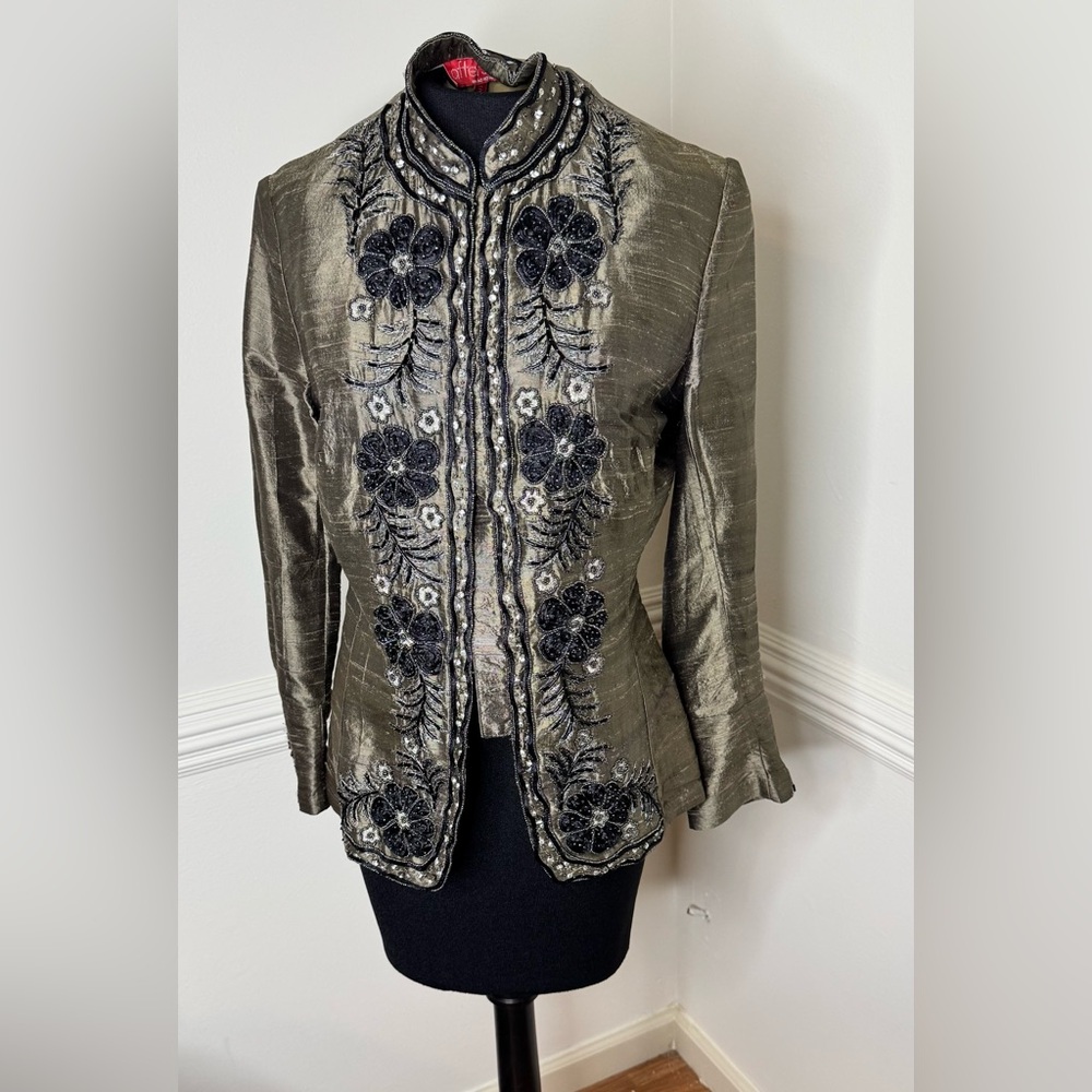 100% Silk Sophisticated Floral Beaded Women's Blazer